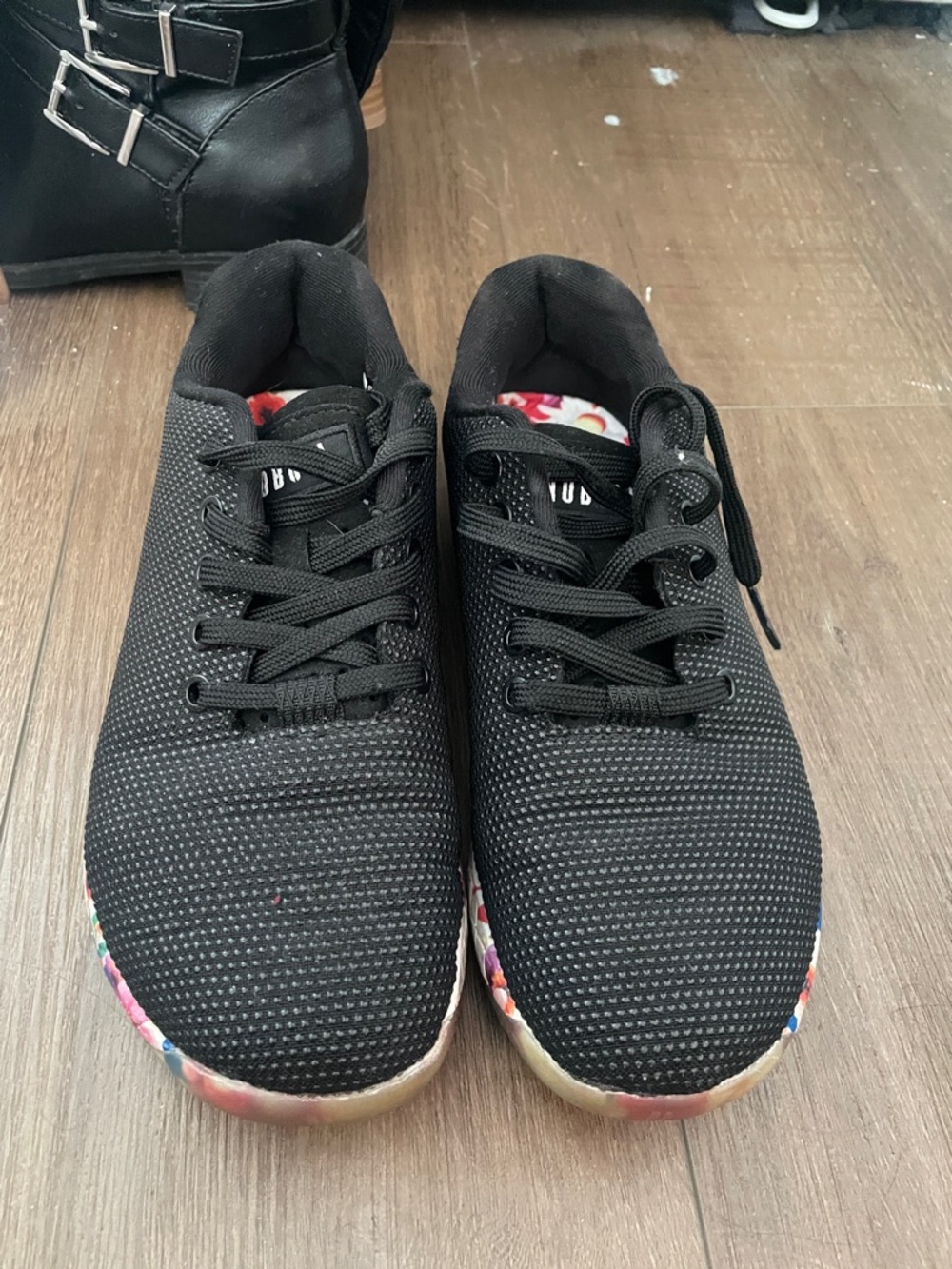 NoBull Black Mesh Athletic Sneakers with Floral Trim
